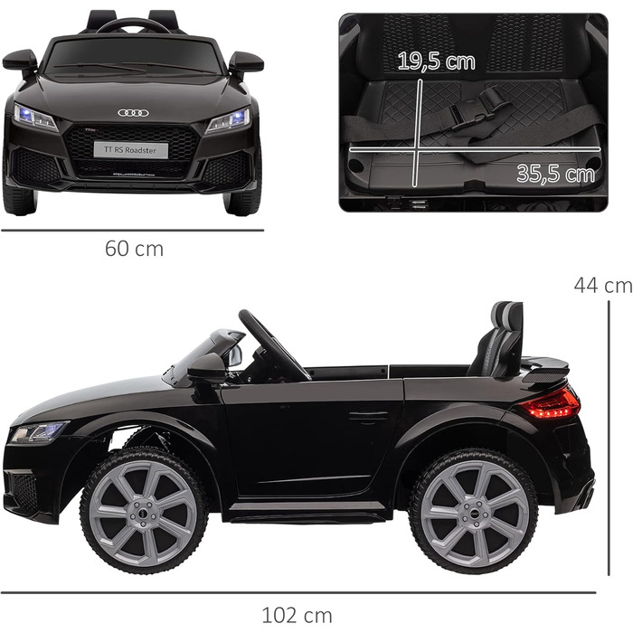 Дитячий електромобіль HOMCOM 12V з пультом, музикою, USB, MP3, LED-фарами, для дітей 3-5 років, чорний