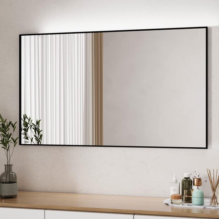 Дзеркало Boromal Spiegel Schwarz 100x60 см прямокутне з металевою рамою для ванної кімнати, спальні, туалетного приміщення. Чорний настінний дзеркало 60L x 100B cm