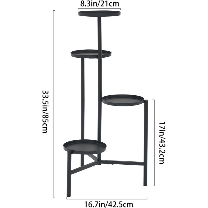 Підставка для квітів HUSFITLY металева, 4 яруси, 11 горщиків, внутрішня/вулична, чорна