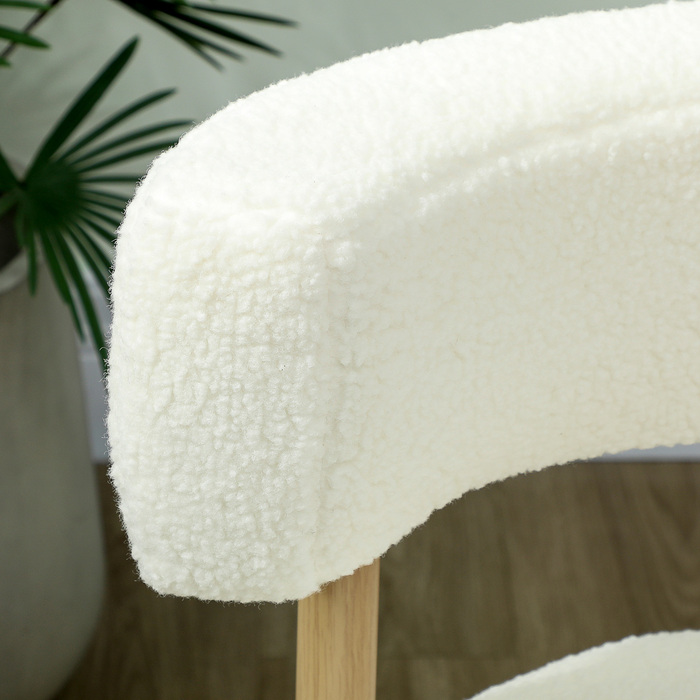 Крісло-шезлонг з м'якою оббивкою з флісу шерпа, металевими ніжками з імітацією дерева, 67 x 67 x 71 см, кремовий