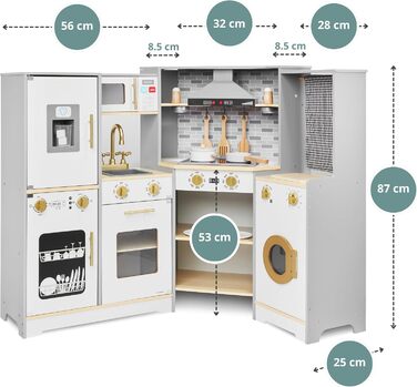 Дитяча дерев'яна кухня Mamabrum XXXL з LED-підсвічуванням та аксесуарами: мікрохвильова піч, посуд, столові прибори. Ігровий набір для дітей 3+