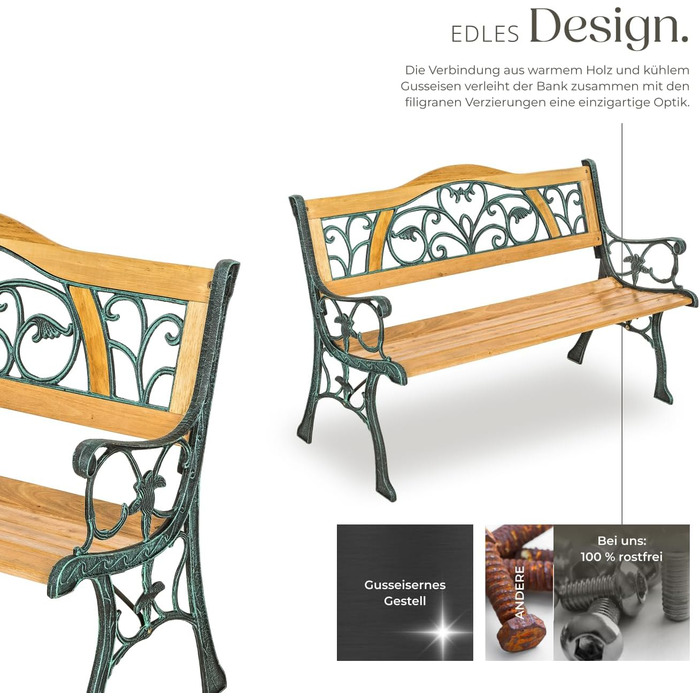 Тектайк (tectake) лавка для саду на 2 особи, дерев'яна, в стилі кантрі, 119,5 x 62 x 83 см, 'Міхаела'