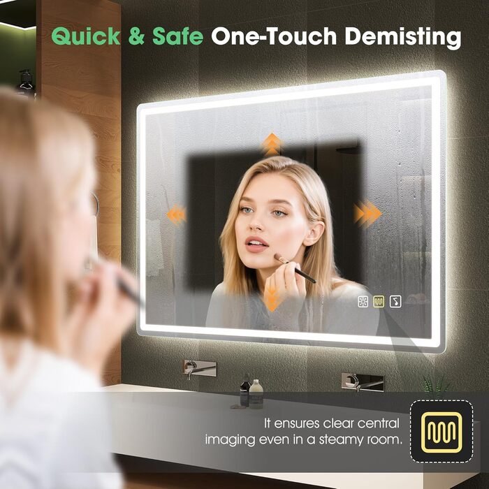 Дзеркало для ванної кімнати S'bagno з підсвічуванням Bluetooth 100x70 см, LED, антизапар, регулювання кольору, IP44