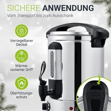 Електричний диспенсер для глінтвейну Juskys Teramo 7 літрів, 1500W з краном, термостатом та захистом від перегріву, 30-110°C, нержавіюча сталь