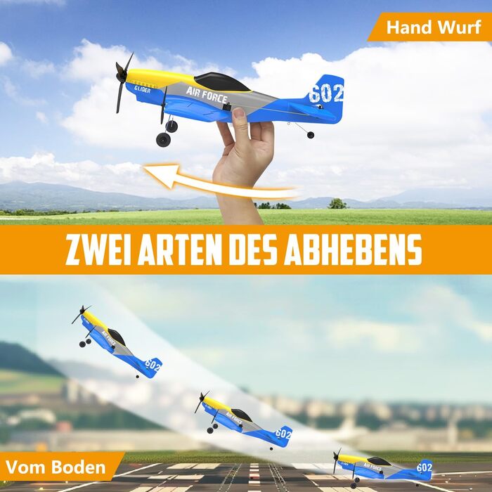 RC літак HAWK'S WORK P-51D Mustang 2.4GHz, готовий до польоту, 6-осьовий гіростабілізатор, синій - для дітей та початківців