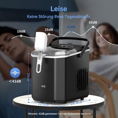 Льодогенератор WIE Kleine 1.3л для дому, офісу, бару - швидке виробництво льоду (9 кубиків за 6 хв), самоочищення, чорний