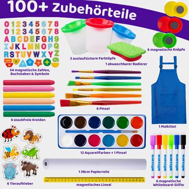 Дитяча мольберт Blue Squid Kinder Staffelei - регульована висота, двосторонній, з крейдяною та магнітною дошками, рулон паперу, 100+ аксесуарів, для дітей 3-12 років, преміум-якість 2025