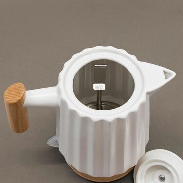 Керамічний чайник 1,7L білий з дерев'яною ручкою та кришкою, поворотний на 360°, LED-індикатор, харчовий силікон, BPA-Free, 1500W, ретро дизайн, довговічний та стильний – модель ALLEGRO