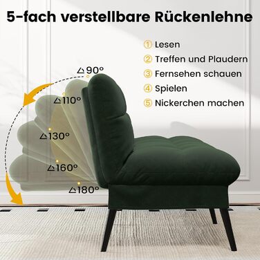 Диван-ліжко LUCKRACER 3-місний з регульованими кутами, тканина, темно-зелений | Диван, розкладний диван, кутовий диван для вітальні