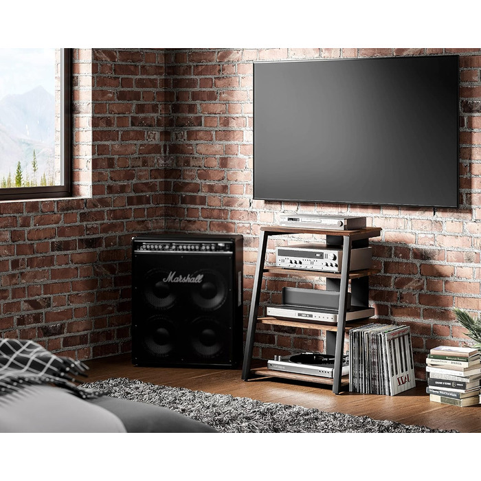 Стійка FITUEYES HiFi Wood & Steel, Поворотний стіл, регульована полиця, 652x78 см Горіх