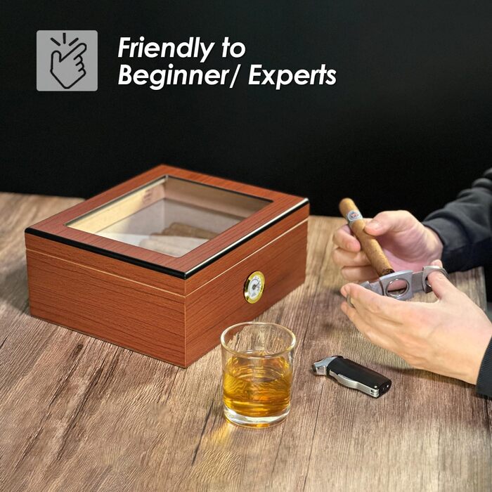 Вологозбережувач для сигар Slege, дерев'яний бокс з іспанської кедру, гігрометр, роздільники, аксесуари для сигар (30-50 сигар) (колір: коричневий)