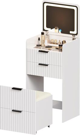 Трюмо Lvifur з LED-дзеркалом та 3 висувними ящиками, кутовий, для спальні, квартири, гуртожитку, білий