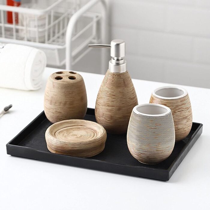 Набір аксесуарів для ванної кімнати Beige, 6 предметів, кераміка, декор, мильниця, дозатор для мила, подарунок