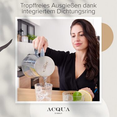 Скляна карафа ACQUA DI AMALFI® 2 літри з нержавіючою сталлю/бамбуком, для води та фруктів, витоки неможливі, також як чайник (Blue/Steel)