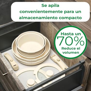 Набір кухонного посуду Just Perfecto 18 предметів з антипригарним покриттям, знімні ручки, для всіх типів плит (включаючи індукцію), без PFOA (Бежевий)