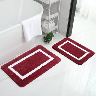Набір килимків для ванної кімнати Homaxy: антиковзаючі, з м'якої мікрофібри, пухнасті, 2 шт. (40x60 см + 50x76 см), бордовий