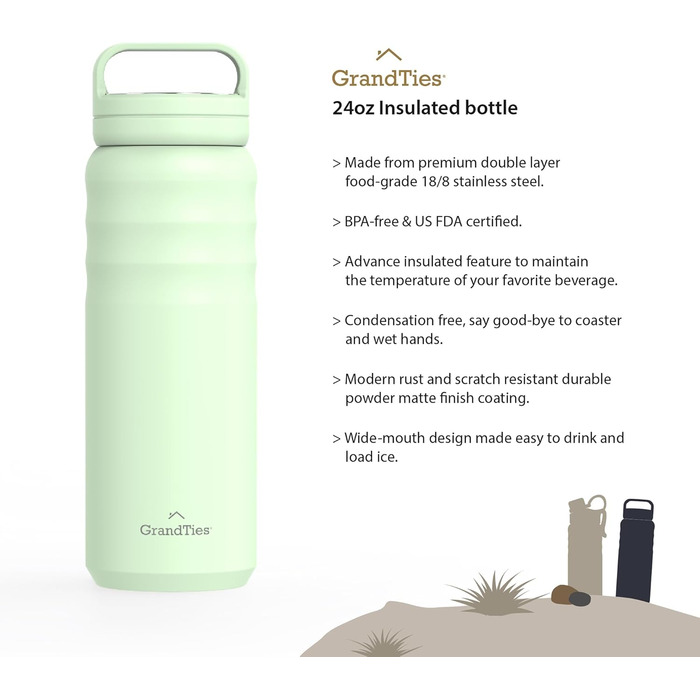 Термопляшка GRANDTIES 946мл з широким горлом та двома кришками - білий слонова кістка | Збереже холодну воду | Для чоловіків та жінок