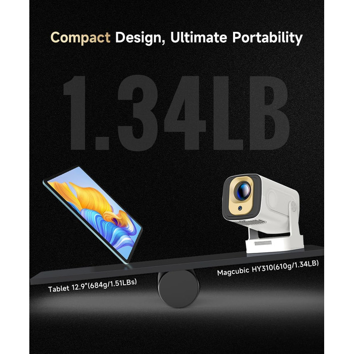 Magcubic HY310 Міні проектор 4K з автофокусом, Android, WiFi 6, BT 5.4, 180° поворот, портативний, 5W динамік, 2025
