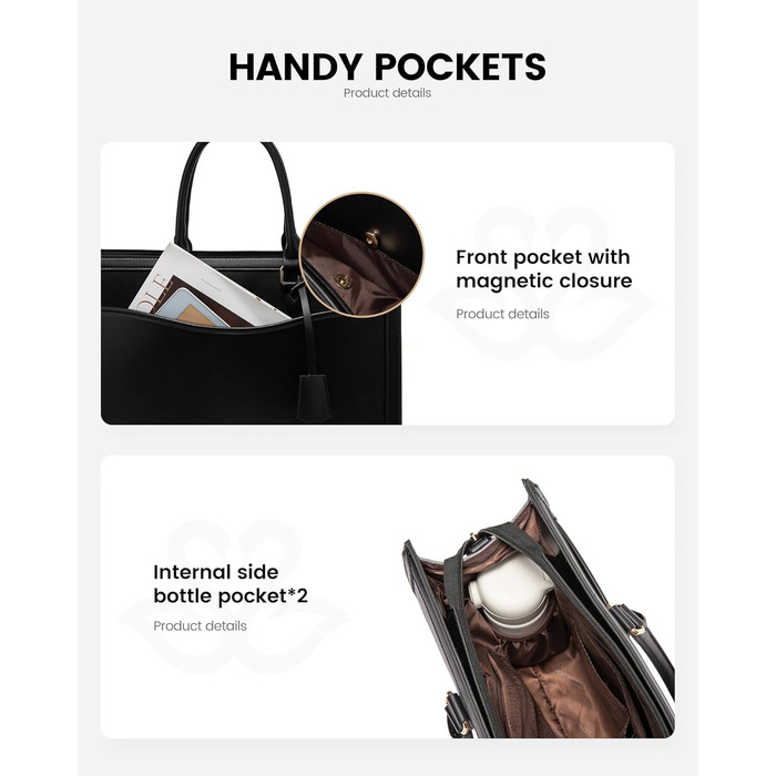 LOVEVOOK Сумка для ноутбука 15.6 дюймів, жіноча, велика, з PU-шкіри, для роботи, навчання, універсальна, чорна