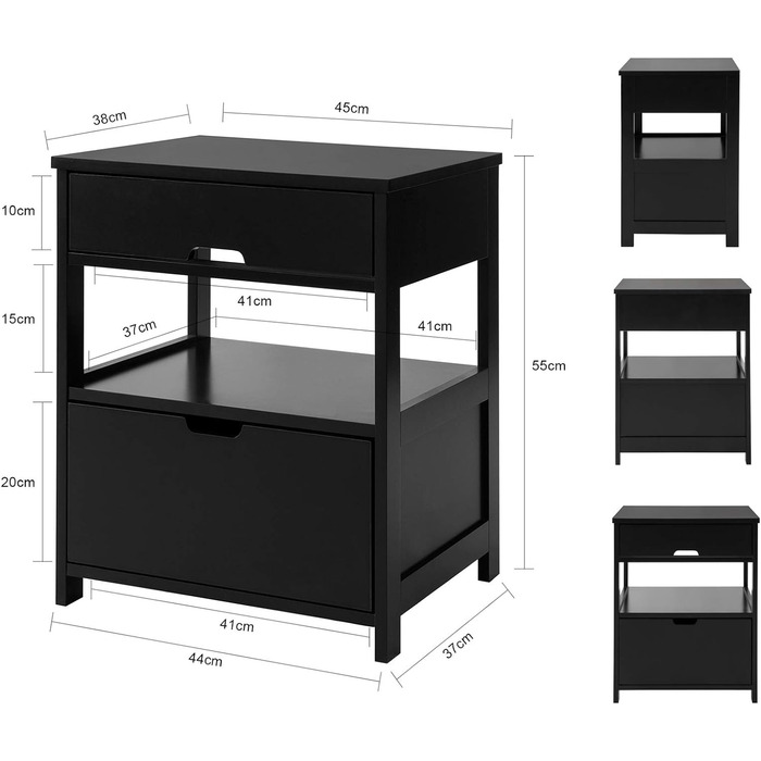 Тумбочка/тумбочка SoBuy FRG258-W з 2 ящиками та 2 полицями, BHT 45x55x38см (чорний)