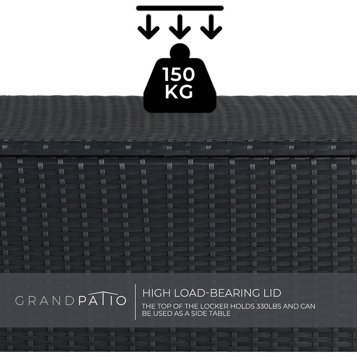 Ящик для зберігання садовий плетений Grand Patio 480л з кришкою, газліфтом, колесами, чорний