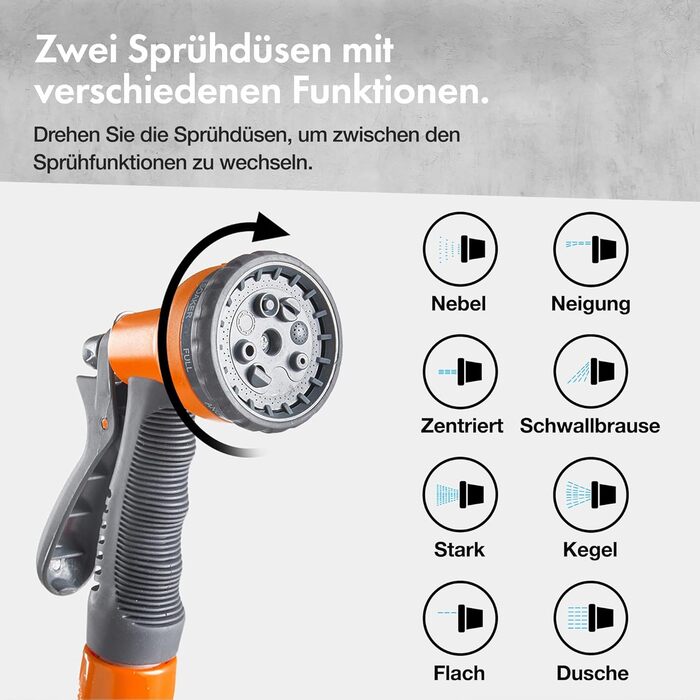 Шланг-змотчик VonHaus 30м з автоматичним підйомом, поворотний на 180°, з пістолетом для поливу (20м)