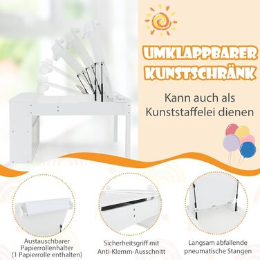 Дитячий стіл DREAMADE 3 в 1 з 2 стільцями, з відкидною кришкою та 2 тканинними ящиками, дитяча меблі для малювання та ігор, з місцем для зберігання (7 відділень), колір білий