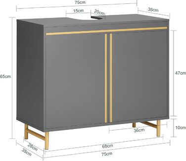 Купити BZR130-HG Тумба для ванної вузька, сіра, BHT 35x170x35см, меблі для ванної кімнати, підлогова шафа