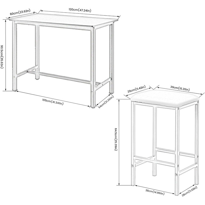 Набір барних столів buybyroom Стіл (120x60x90.5 см) 4 стільці (39x29x64.5 см), Vintage Brown-Black