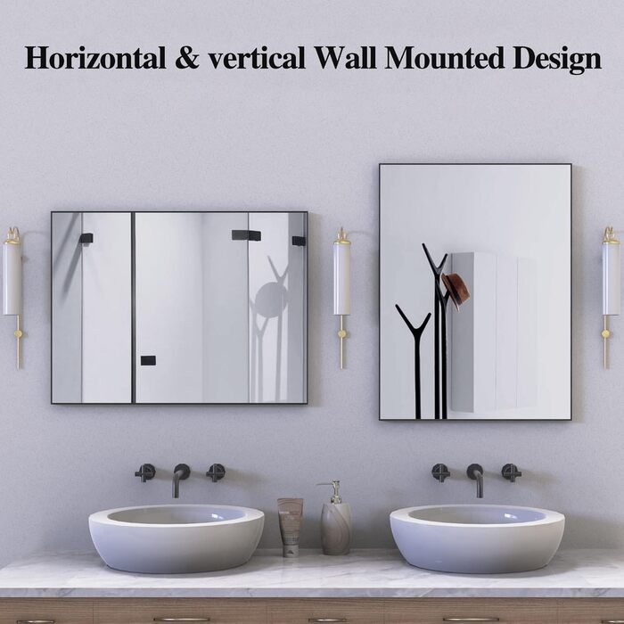 Дзеркало для ванної кімнати WONSTART 81,3 x 61 см біле з алюмінієвою рамою, для встановлення над умивальником, сучасний дизайн, підходить для ванної, спальні, коридору, вертикальна або горизонтальна орієнтація