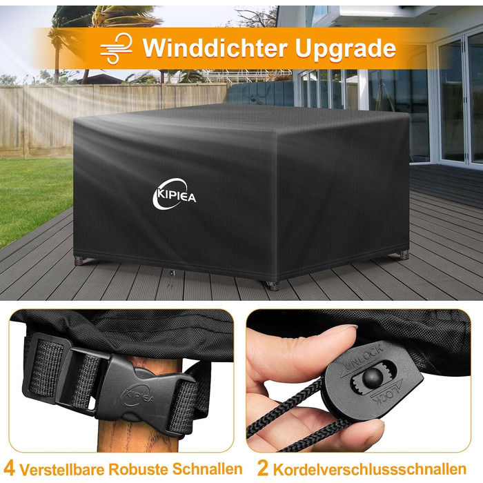 Чохол для садово-патіо меблів Kipiea, водонепроникний, прямокутний, 242x162x100 см, захист від снігу та сонця