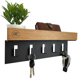 Брелок для ключів дерев'яний тримач для ключів чорний сталевий брелок для ключів органайзер для ключів з дуба з полицею-Ш