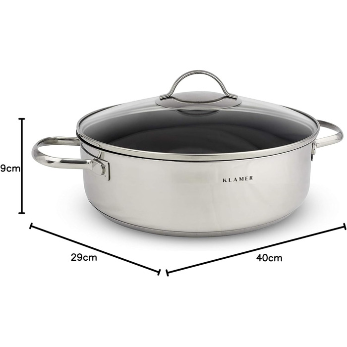 KLAMER Сковорода-гриль індукційна 28 см, сковорода для тушкування та стейків з нержавіючої сталі