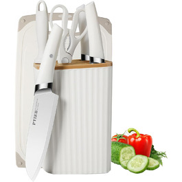 Набір кухонних ножів 7 предметів: сталеві ножі з підставкою, антикорозійні, антипригарні, гострі. З дощечкою та ножицями