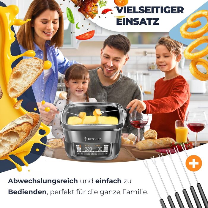 Мультиварка KESSER® 8л з фритюрницею, 16 програм, чорна. Гриль, випічка, тушкування, приготування на пару, функція підігріву та повільного приготування, приготування рису та йогурту.