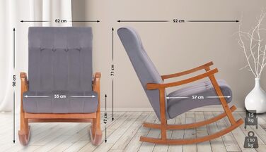 Крісло-гойдалка Saltillo з оксамитовим покриттям CLP: зручний lounge-світло, для вітальні та спальні, горіх/сірий