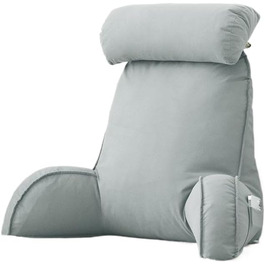 Лежак для читання з знімною подушкою та кишенею, подушка для ліжка з підлокітниками для підтримки попереку та шиї, ергономічна подушка для сидіння в ліжку, на дивані, в офісі (75 × 40 × 50 см) (Світло-сірий)