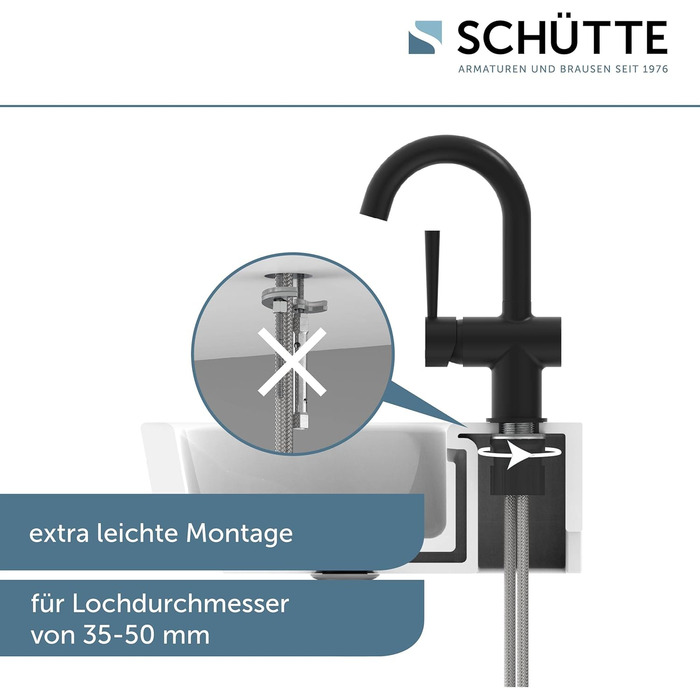 Змішувач для ванної SCHÜTTE 79710 LONDON з висувною лійкою, для миття волосся, однорідний, з комплектом для зливу, хром (чорний)