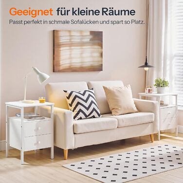 HOOBRO Тумбочка з зарядкою, приліжкова тумбочка, журнальний столик для дивану з 2 шухлядами, білий колір, 39 x 39 x 59 см, EWT43CBZ01G2