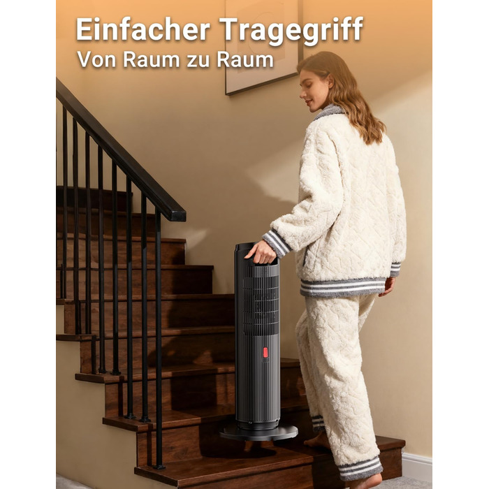 Електричний обігрівач керамічний 2000W з пультом, ефект каміну, термостат, осциляція 70°, ECO режим, 3 режими, таймер 1-8 год, захист від перегріву та перекидання, тихий для офісу та вітальні