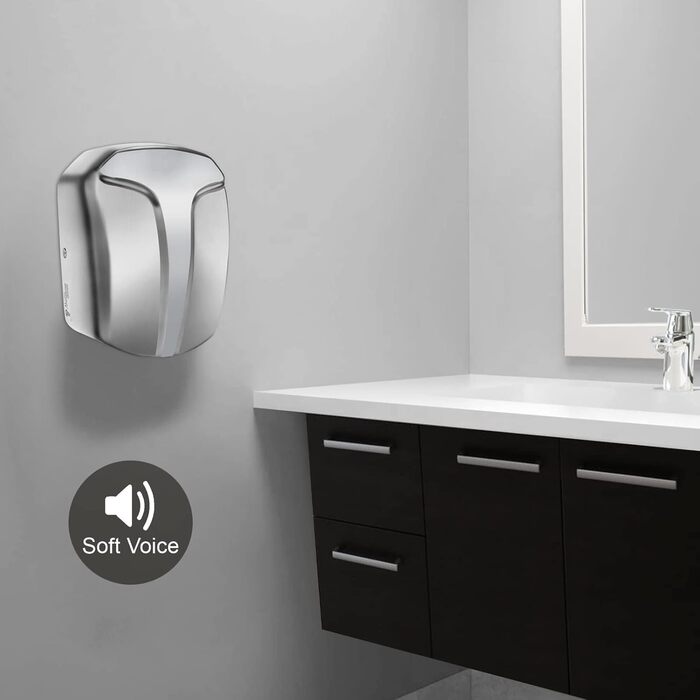 Електричний сушар для рук QL автоматичний з HEPA-фільтром, нержавіюча сталь, настінний, 1150W, срібний