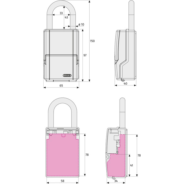 Сейф для ключів ABUS KeyGarage 797 LED - з підвісним замком, підсвічуванням, для ключів та дрібних цінностей, чорно-срібний (міні)
