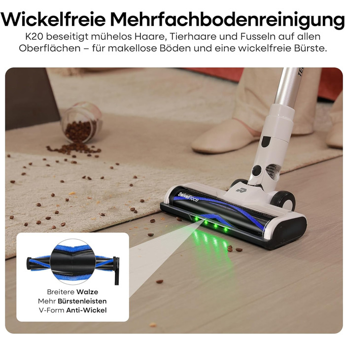 Акумуляторний пилосос ElecKeys 48000 Па, 580 Вт, 65 хв з LED дисплеєм, для підлоги, килимів та шерсті тварин, білий