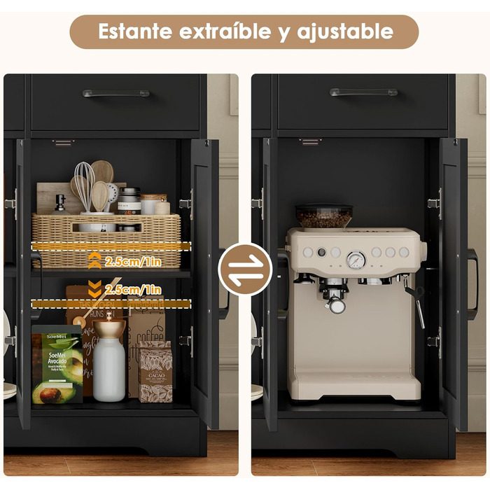 HOCSOK Комод-буфет з 3 висувними ящиками та 3 дверцятами для кухні, вітальні, їдальні. З робочою поверхнею, дерево, білий & коричневий (чорний/коричневий)