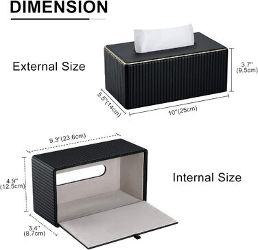 KINGFOM Склянка для серветок з золотим оздобленням, шкіра PU, чорна, прямокутна | Склянка для серветок у вітальню, ванну кімнату, офіс