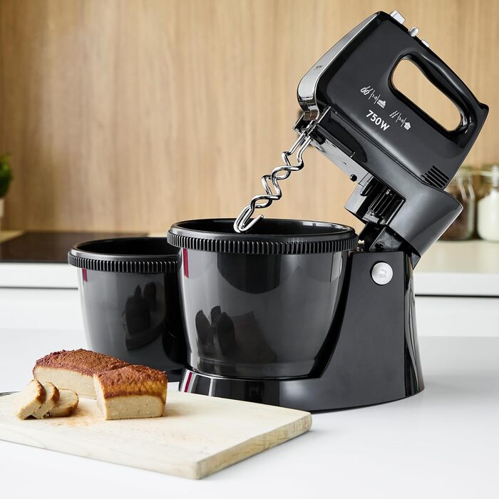 Кухонний комбайн MPM MMR-16Z з обертовою чашею 3,4 л, BPA free, 750W, білий. 5 швидкостей + Turbo, міксер з нержавіючої сталі, кухонний робот з двома чашами (чорний)