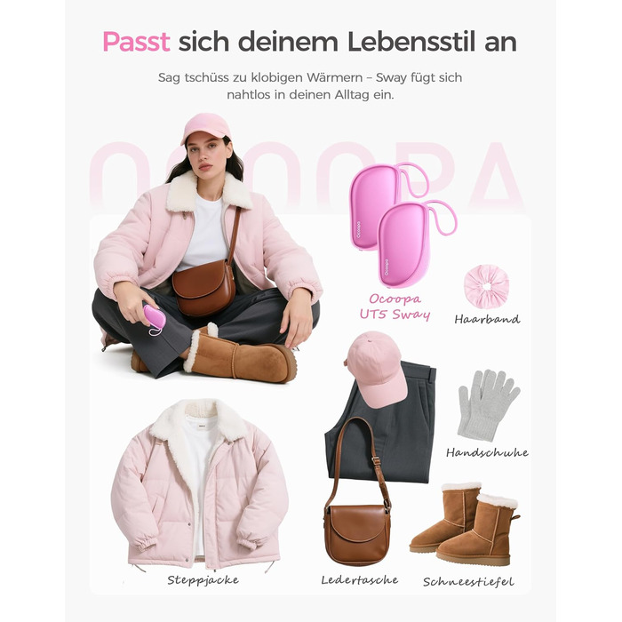 Електричні грілки для рук OCOOPA 2 шт. у наборі, дизайн гребінця, багаторазові, 4000mAh, 1.5 см, підходять для рукавичок та кишень, подарунок на Новий Рік, для жінок, зимові аксесуари, Ocoopa x Художня колекція, UT5 Sway Wiesengeflüster (Рожевий)