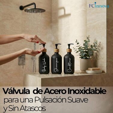 Набір дозаторів для мила в ванну кімнату, матовий чорний, 500 мл, 3 шт. для гелю та шампуню, з воронкою, елегантний та практичний