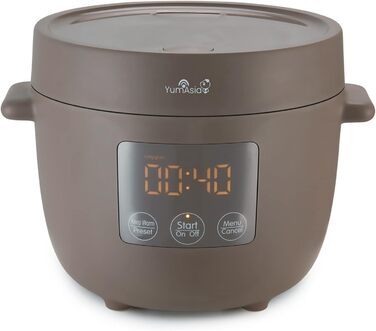 Керамічний рисоварка Yum Asia Tsuki Mini (2,5 чашки, 0,45 л), 5 функцій приготування рису, 2 функції мультиварки, LED-дисплей, 220–240V (Сірий)