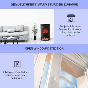 Електрокамін Klarstein Bormio Smart, 1900 Вт, з LED-полум'ям, термостатом, таймером і дистанційним керуванням, чорний – електрообігрівач для вітальні